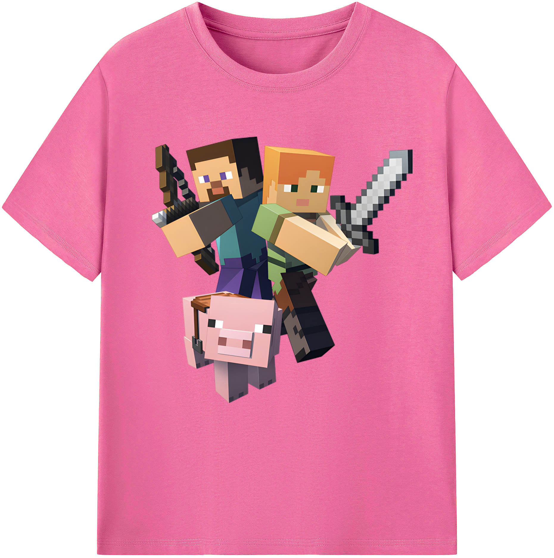 （画像用） マインクラフト ブロックの世界 Minecraft MC Block world レディースカジュアルプリントTシャツ（綿100％）
